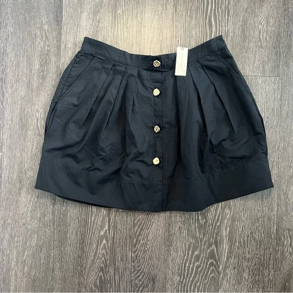 NWT By Anthropologie Button-Front Mini Skirt in Black Cotton