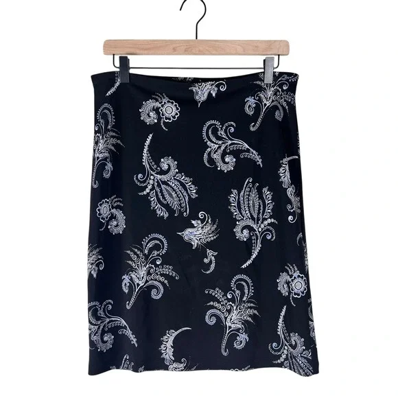 Y2K midi skirt Apostrophe Stretch Black Paisley‎ Floral Vintage Womens XS 4
