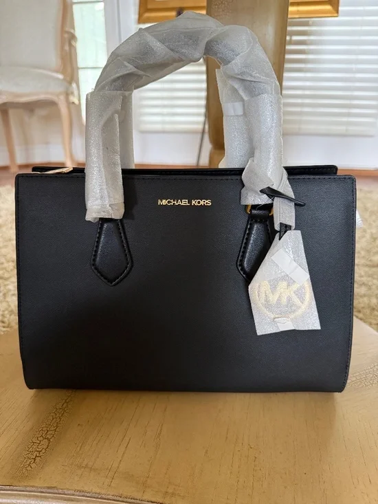 Michael Kors Sheila Convertible Satchel Black Vegan Leather Gold Hardware NWOT