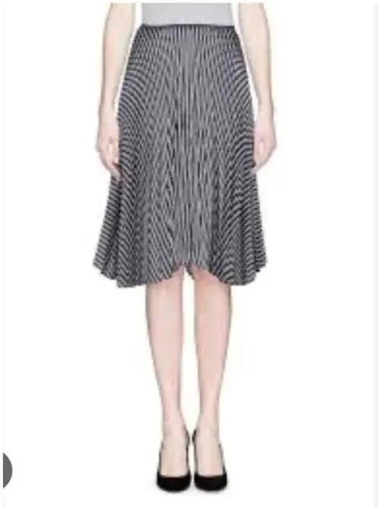 Theory Zeyn Satin Pleated A-Line Skirt M Navy White Striped Knee‎ Length