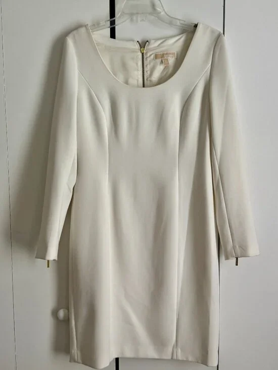 Michael Kors Womens Cream Dress Size 8 With Gold Zipper Detail