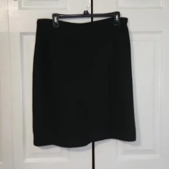 Vintage Women's Sport Collection Black Faux Wrap Skirt Size 14 Side Zip Academia