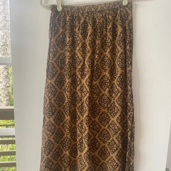Karen Scott Petites Boho Print Silk Maxi Skirt, Black‎ and Tan, PS