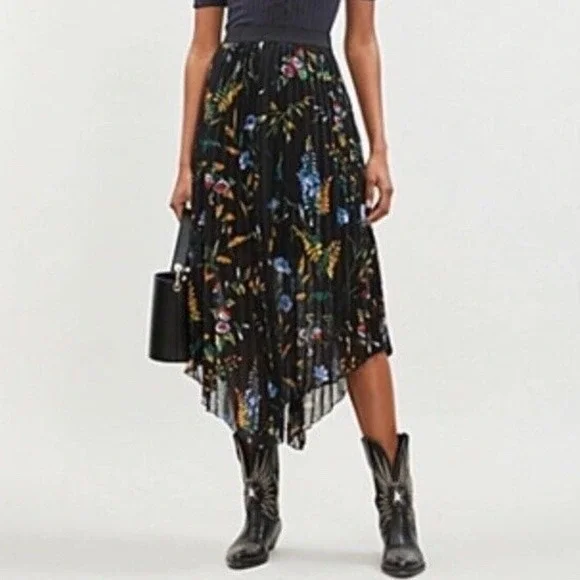 Maje Jeudi Plisse Pleated Floral Print‎ Maxi Skirt Size 1 Small