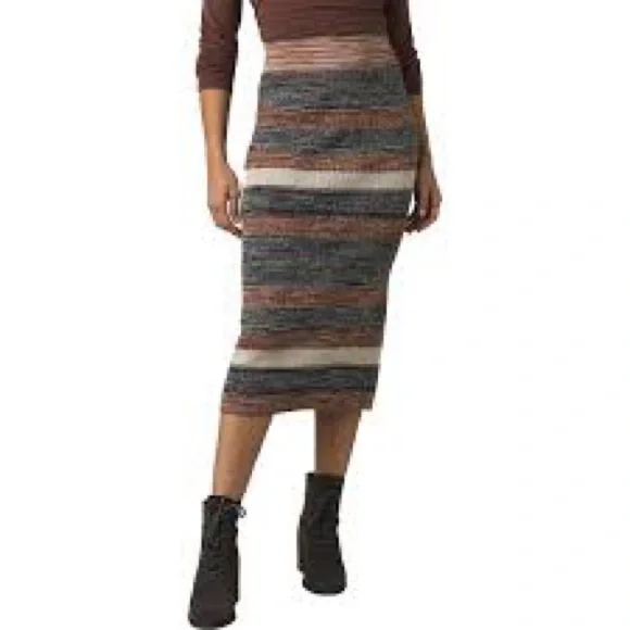 NWT,‎ PrAna Multicolor Striped Midi Knit Skirt