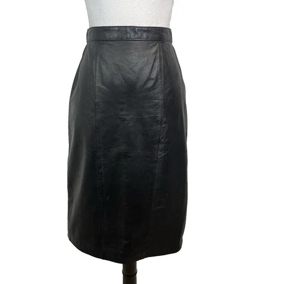 Women’s Black Genuine Cow Leather Pencil Skirt