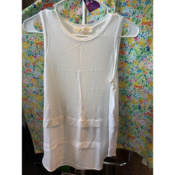 024 Michael Kors‎ White Sleeveless Layered Tiered Hem Blouse Tank Top Small MK