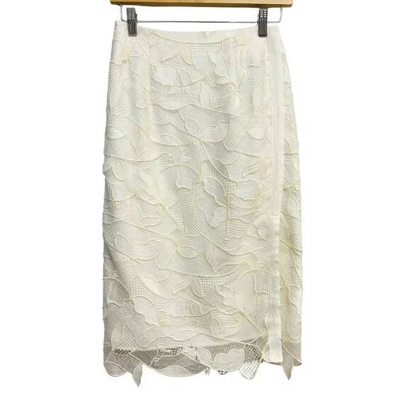 Grey Jason Wu Skirt Womens 2 Ivory White‎ Lace Pencil Midi Lined Floral Elegant