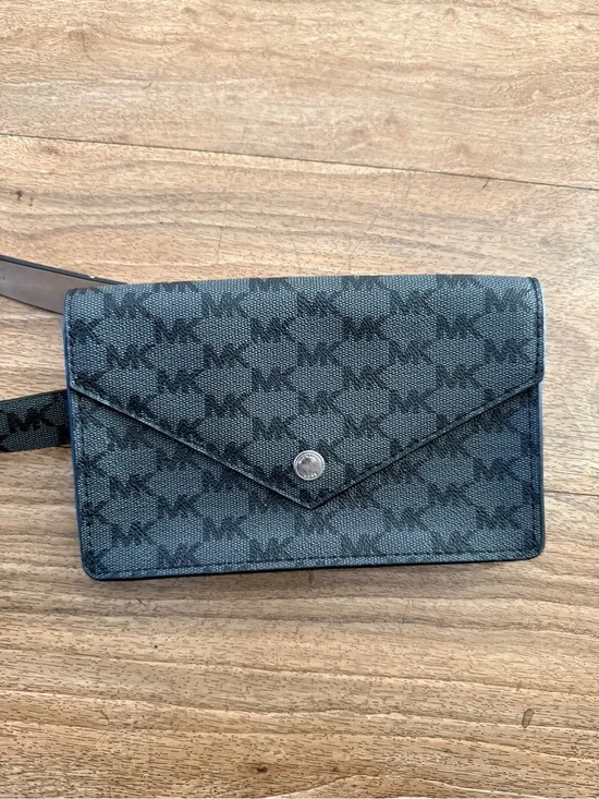 Michael Kors Gray and Black Monogram Envelope Crossbody Wallet