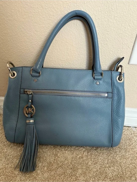 Michael Kors Dusty Blue Leather Tote with Tassel Charm
