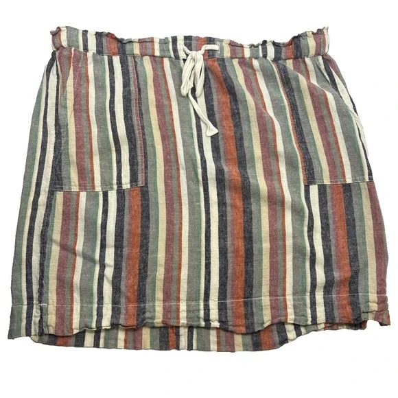 Caslon Linen Blend Paperbag Skirt Elastic Striped Pockets XL‎