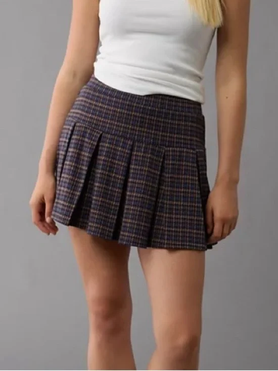American Eagle Pleated It Knit Plaid Skort
