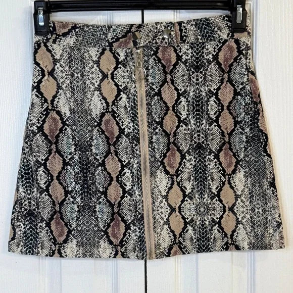 Altard State Mini Skirt Snake‎ skin Print Zipper Front Tan Brown Women's Size M