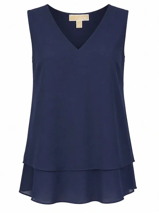 Michael Michael Kors Navy Sleeveless Layered V-Neck Blouse Top Size Small