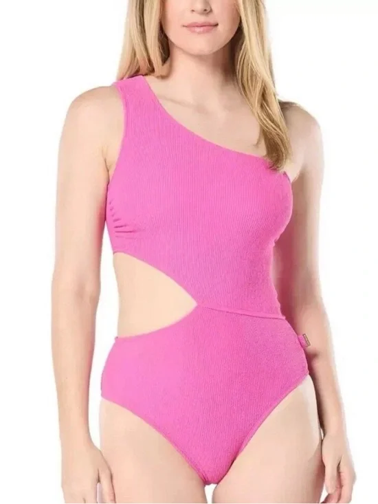 Michael Kors Women’s One-Shoulder Side-Cutout One Piece Swimsuit Pink 10