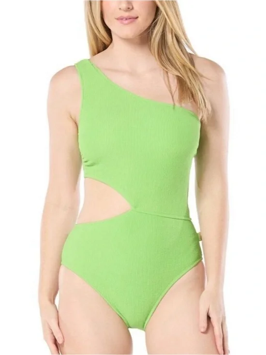 Michael Kors Women’s One-Shoulder Side-Cutout One Piece Swimsuit Green 10