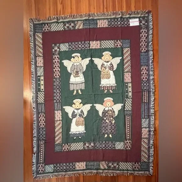 NWT Vintage Masterweave Inc Angel Quilt Tapestry Afghan Throw Blanket 55 X 73 In