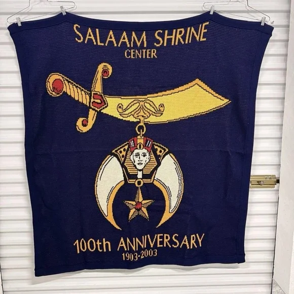 Masonic Shriners Salaam Shrine Afghan Blanket 60x60 USA VTG‎ 100th Tapestry