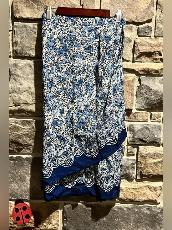 Navy, Cream and White Batik Skirt with Flowing Silhouette