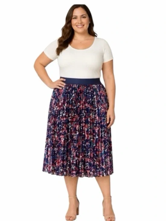 Ophelia Roe Floral Pleated Midi‎ Skirt