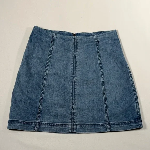 Free People Denim Skirt Women's 10 Blue A-Line Mini Seamed Back Zip‎ Boho Casual
