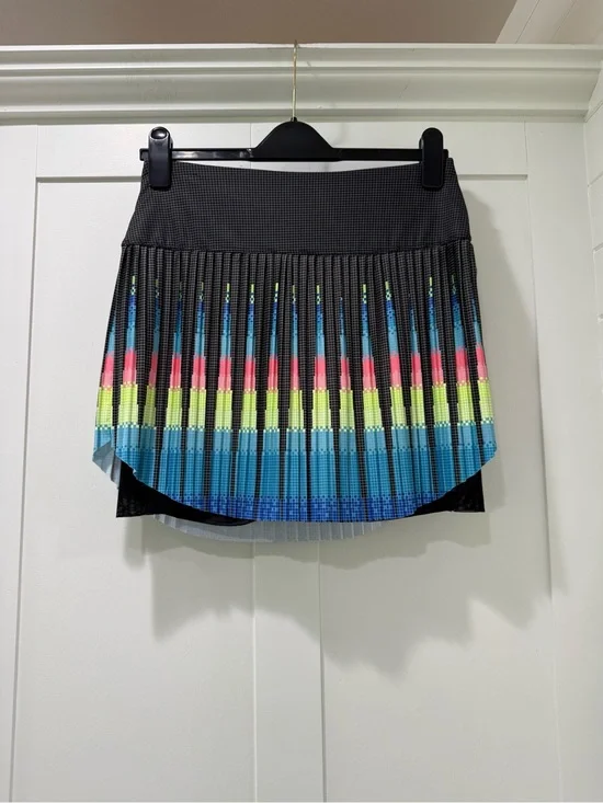 Lucky in Love Black Pleated Skirt with‎ Blue, Neon Yellow & Pink Stripes