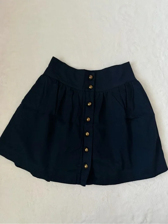 Forever 21 Navy with Gold Buttons Mini Skirt Medium Cotton A-Line Academia