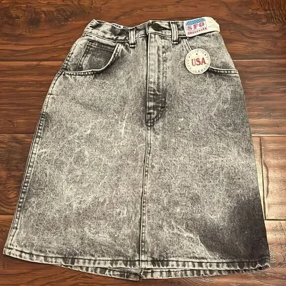 Vintage SFO Acid Wash Distressed Denim Skirt Made In USA Festival Concert NEW
