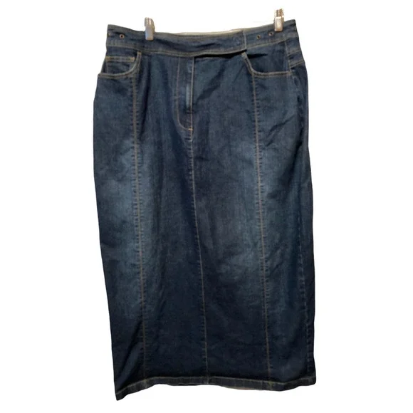 Ashley Stewart Womens Pencil 16W‎ Skirt Blue Stretch Pockets Denim Plus Modest