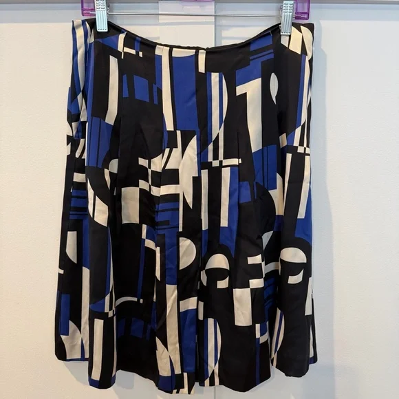 VTG Lauren Ralph Lauren 100% Silk Skirt Blue Abstract Pleats‎ Luxury Retro 6