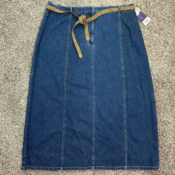 Original TY Wear Women's Blue Cotton Front Zip & Back Slit Denim Skirt‎ Size 22W