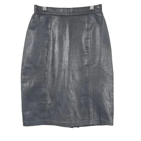 Express Leather Pencil Skirt‎ Womens 3/4 Black Vintage Midi High Waist 23402