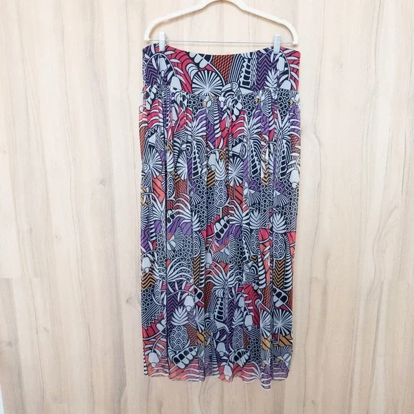 Farm‎ Rio Anthropologie Maxi Skirt Size XL Tropical Geometric Mesh Resort Boho