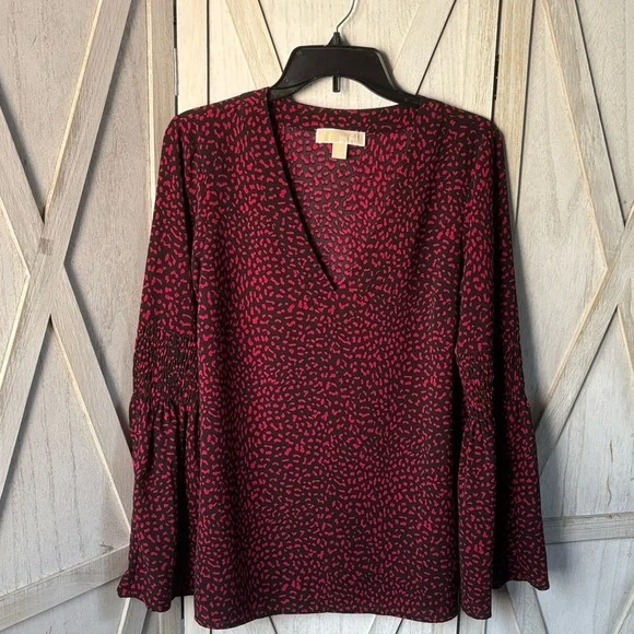 Michael Kors Black and Red Animal Print Blouse