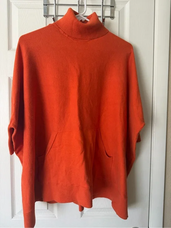 Michael Kors Orange Turtleneck Poncho Style Top with Front Pockets
