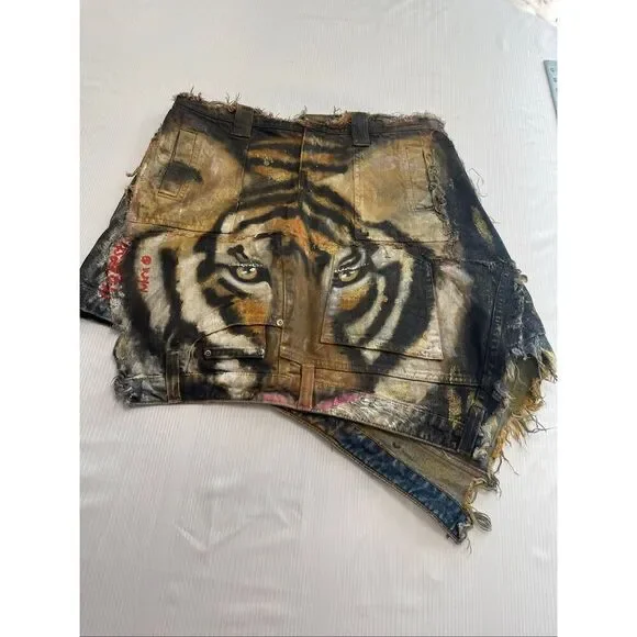 Majestic NFRA Tiger Hand Painted Upcycled Skirt Size Medium See Measurements