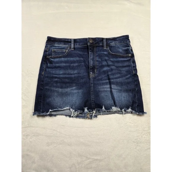 American Eagle Dark Wash Raw Hem Denim Mini Skirt Ne(x)t Level Stretch Size 12‎