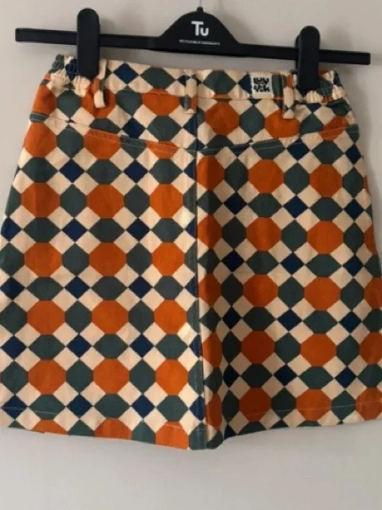 Geometric Print Mini Skirt in Orange, Green & Cream