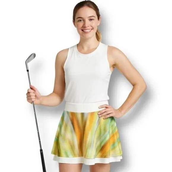 Calia S Green Cream Golf Skort Mesh Double Layer Pocket Stretch Activewear‎ NWT