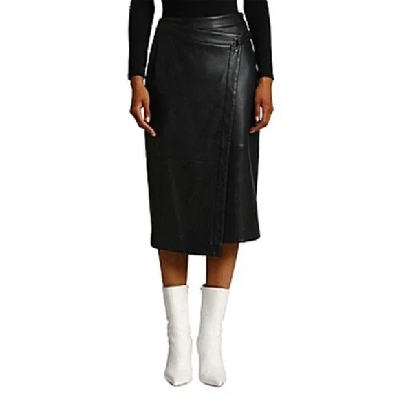 Bagatelle Faux Leather A Line Midi Skirt Women's XL Black Banded Waist Back Zip