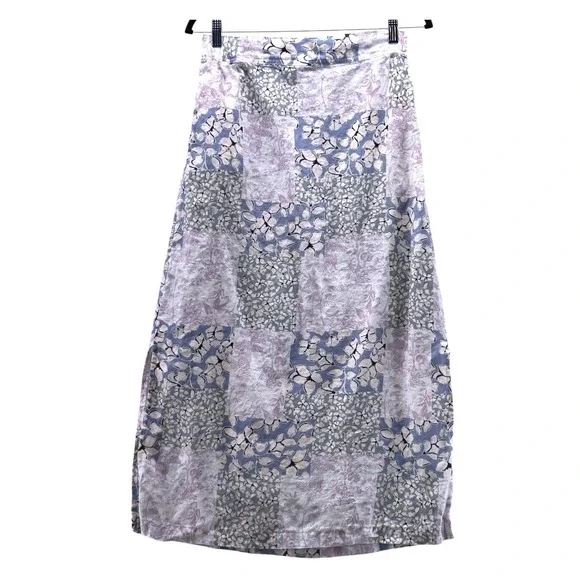 Linen Floral Maxi‎ Skirt Cream Small