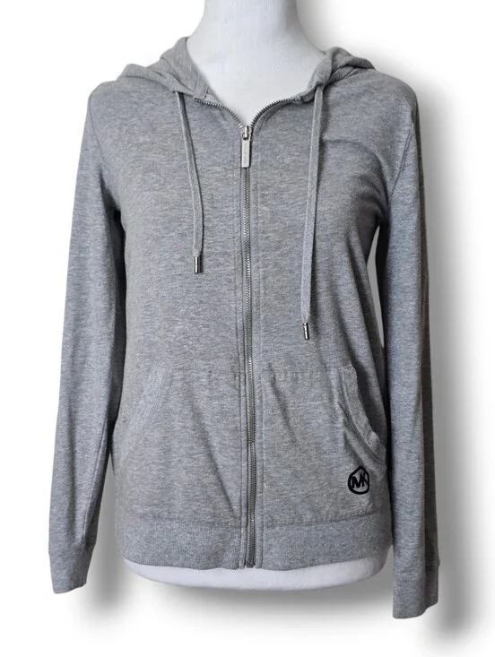 Michael Kors Gray Full Zip Casual Lounge Logo Hoodie Jacket - Size Small