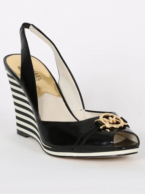 Michael Kors Navy “Rochelle” Patent Peep-Toe Wedge