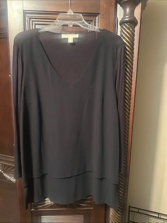 Michael Kors Black V-Neck Layered Long-Sleeve Tunic