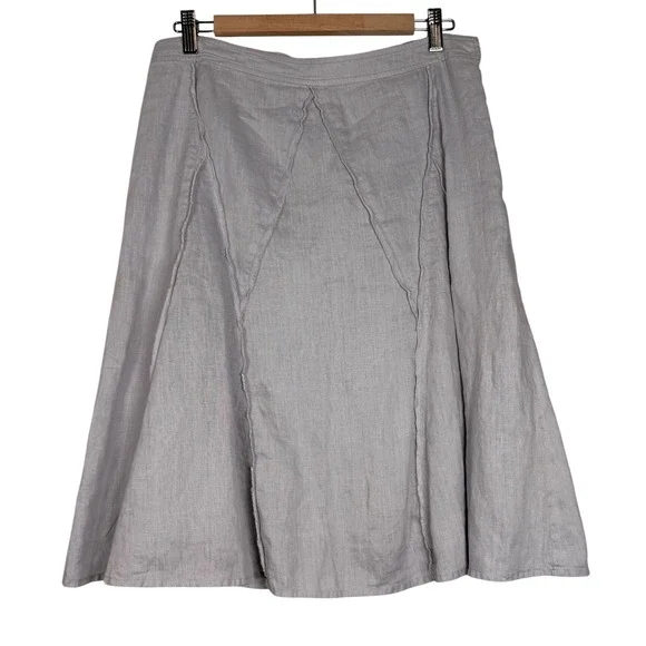 Peruvian Connection 100% Linen A Line Midi‎ Skirt Light Gray Size 10
