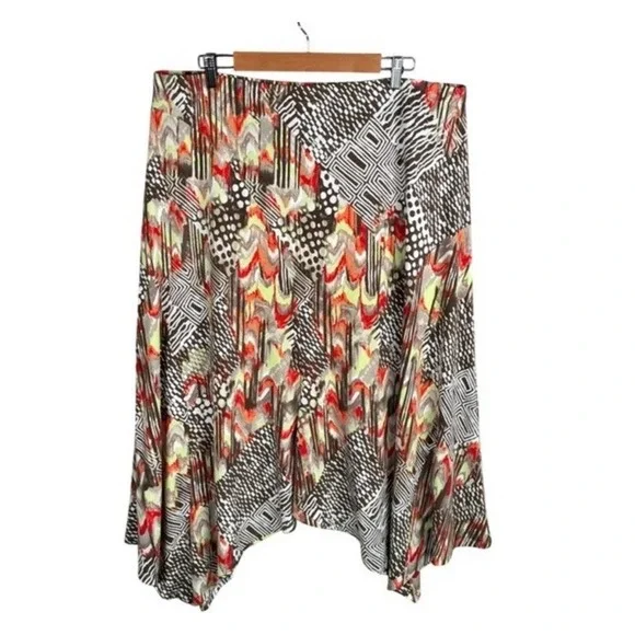 Chico's Handkerchief Hem Skirt Women 3 Abstract Indie Boho Lagenlook Stretch