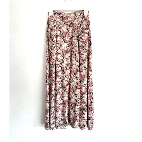 Ferruccio maxi skirt VTG button up ruched pink cottage floral casual women S