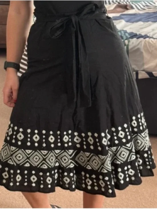 Marks & Spencer Black Skater Skirt with White Geo Border