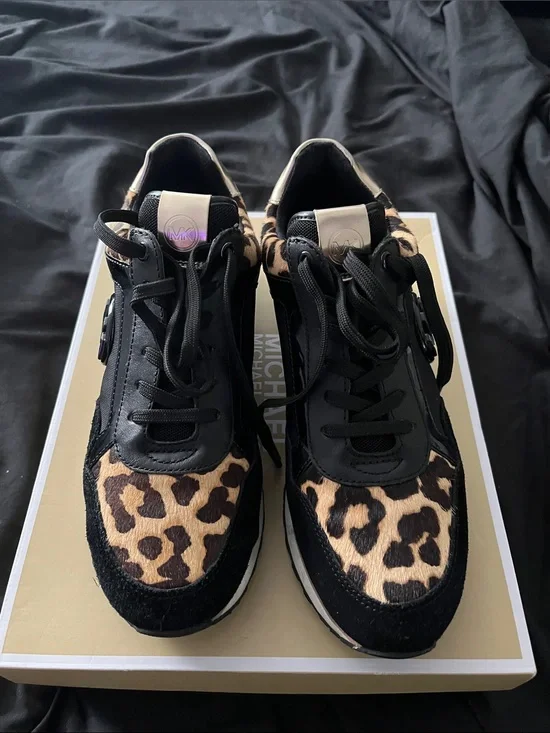 Michael Kors Black and Leopard Print Lace-Up Sneakers
