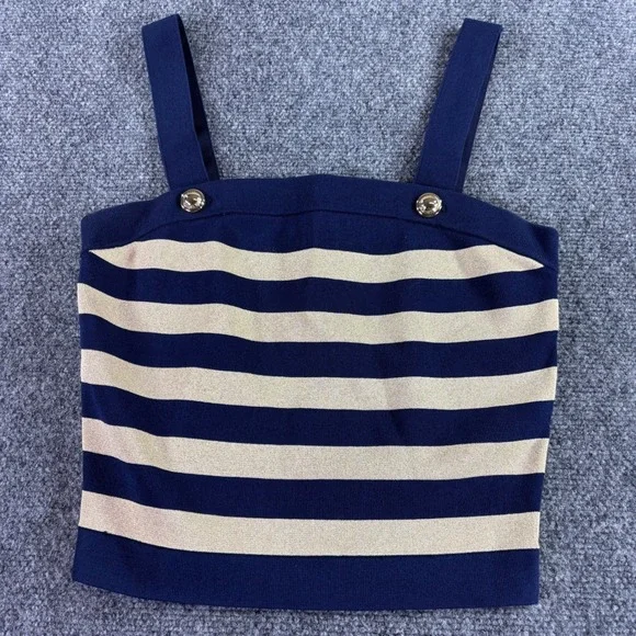 Michael Kors Navy and Cream Striped Crop Top